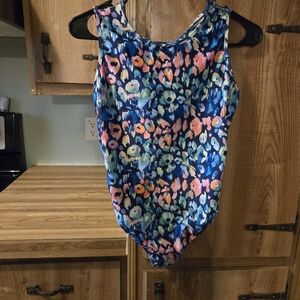 Vibrant Floral Women's One Piece Swimsuit - Blue and Pink